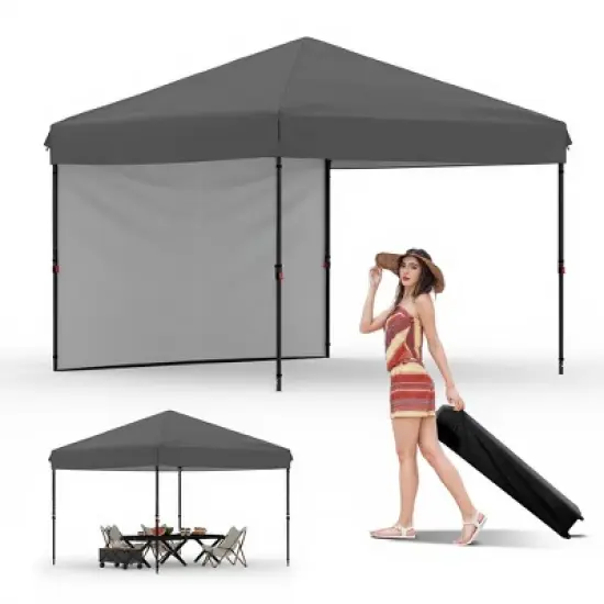 10x10 Pop Up Canopy Tent with Sidewall, One-Button Setup, Adjustable Height, Roller Bag & Sandbags, for Patio, Beach, Garden, Camping & Party Use image {8}