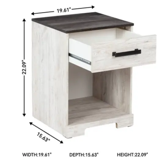 Shawburn Nightstand Black/Gray/White - Signature Design by Ashley: Pewter-Tone Hardware, Open Cubby Storage, Laminated Finish image {6}