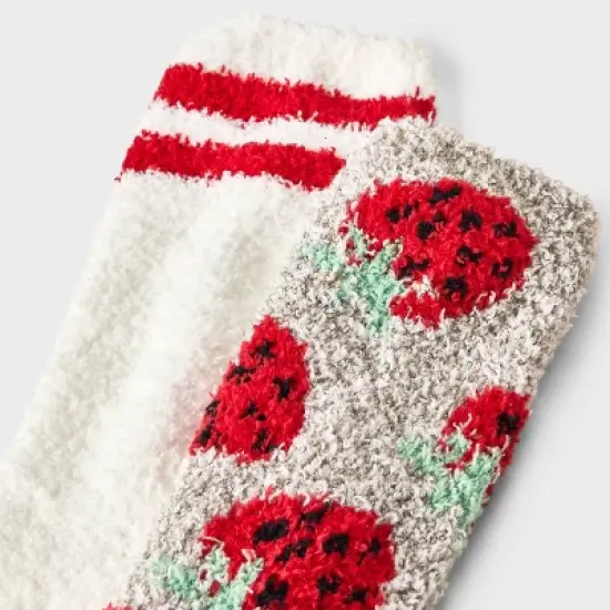 Women's Strawberry 2pk Cozy Crew Socks - Red/Gray/White 4-10 image {2}