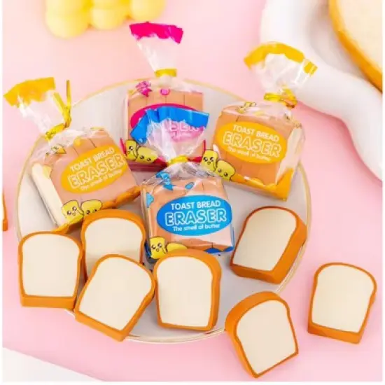 HTUTWOO 4Pcs Cute Toast Bread Eraser School Stationery Creative Kids Writing Drawing Rubber Pencil Eraser Funny School Supplies Gift image {5}