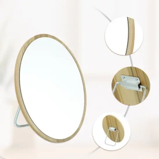 Unique Bargains Natural Wooden Foldable Makeup Mirror Beige 1 Pc image {5}