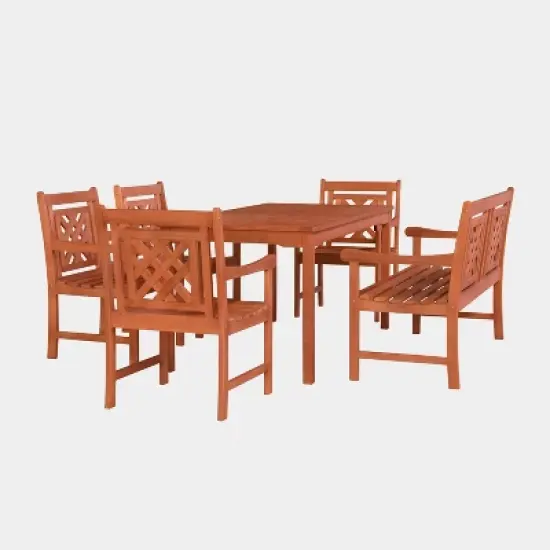 Malibu 6pc Rectangle Wood Outdoor Patio Dining Set - Tan - Vifah image {1}