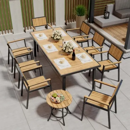 Pamapic 10-Piece Aluminum Outdoor Patio Dining Set with Rectangle Table, Small Side Table and 8-Stackable Chairs image {7}