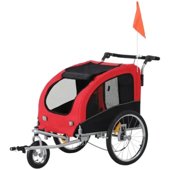 Aosom Dog Bike Trailer 2-In-1 Pet Stroller with Canopy and Storage Pockets image {3}
