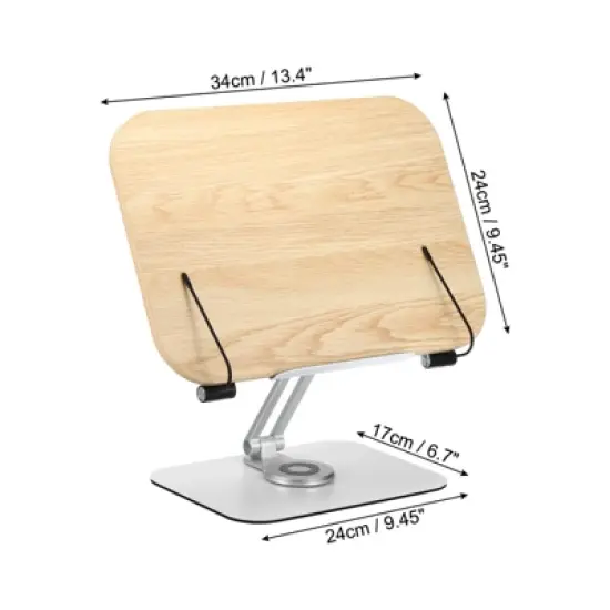 Unique Bargains Adjustable 360&deg; Swivel Base Foldable Natural Wood Book Stand Brown 1 Pcs image {1}