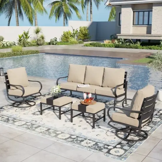 Captiva Designs 5pc Metal Patio Furniture Conversation Set with Swivel Chairs and Ottomans for Garden Porch Backyard image {14}