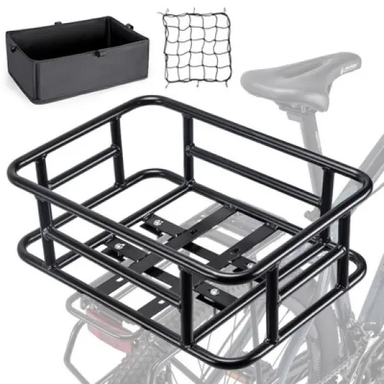 Rear Bicycle Basket, Rear Wheel Basket with Cargo Net and Liner, School Bag Rear Excellent Made of Aluminium image {6}