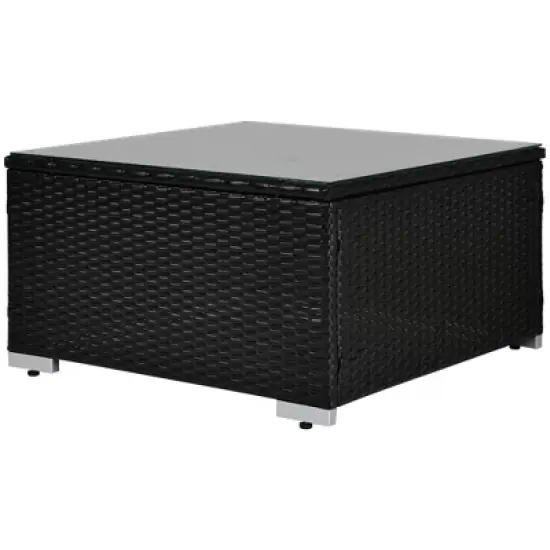 7pc Wicker Patio Conversation Set with Pillows & Cushions - Espresso/Blue - GODEER image {3}