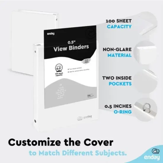 3 Ring Binder, 6-Pack White Round Ring Binder with Clear View Cover & 2 Inside Pockets Binders, School Supplies Binders image {5}