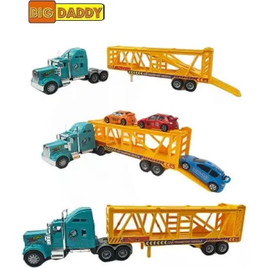 Big Daddy Heavy Duty Tractor Trailer Race Car Transport Toy Truck with 3 Cars image {3}