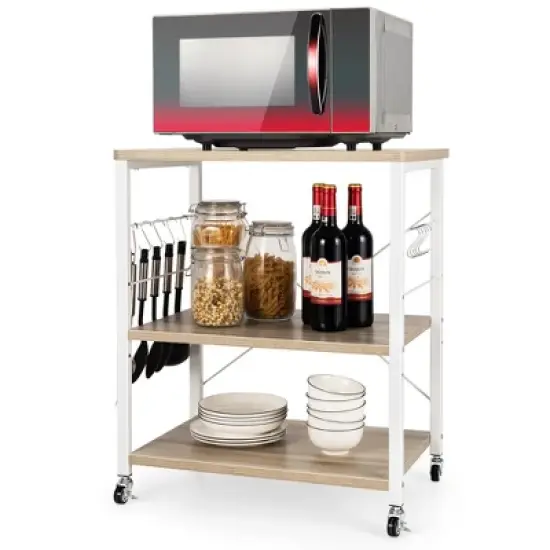 Costway 3-Tier Kitchen Baker's Rack Microwave Oven Storage Cart w/ Hook image {11}