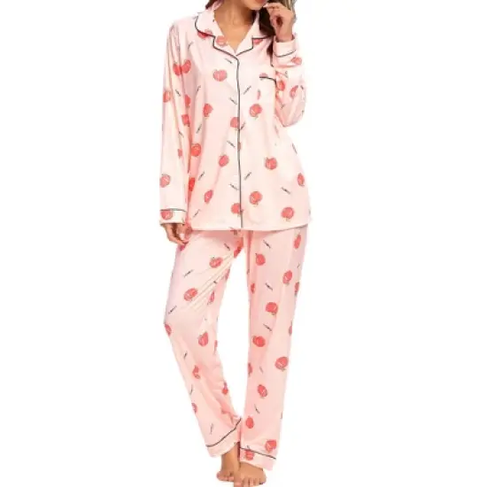 cheibear Womens Sleepwear Lounge Cute Print Nightwear with Pants Long Sleeve Pajama Set image {2}