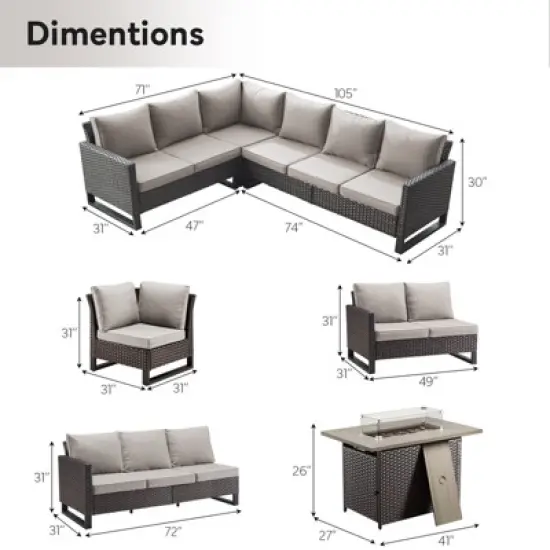 Buenhomino 4 Pieces Outdoor Patio Furniture Set with 41&rdquo; Fire Pit Table, Rattan Patio Sectional Sofa Conversation Set with 50000BTU Propane Fire Pit image {2}