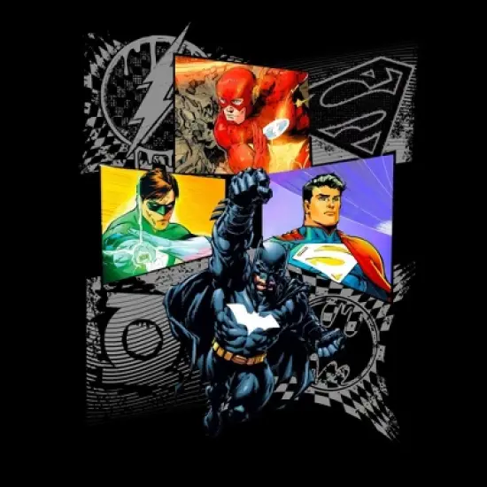 Justice League Collage Art Black T-shirt Toddler Boy to Youth Boy image {1}