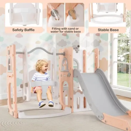 Costway 7-in-1 Toddler Slide & Swing Set Indoor Playground for Kids Age 1-3 Years Old Pink+Gray/Yellow+Green/Gray/White image {8}