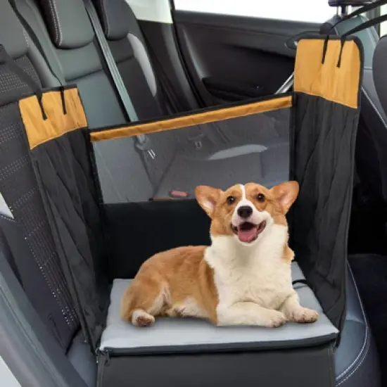 Costway Dog Car Seat Cover for Small & Medium Dogs w/ Mesh Window Safety Belt for Car image {3}