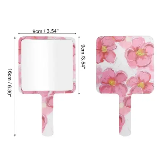 Unique Bargains Floral Square Handheld Mirror White Pink 1 Pc image {1}