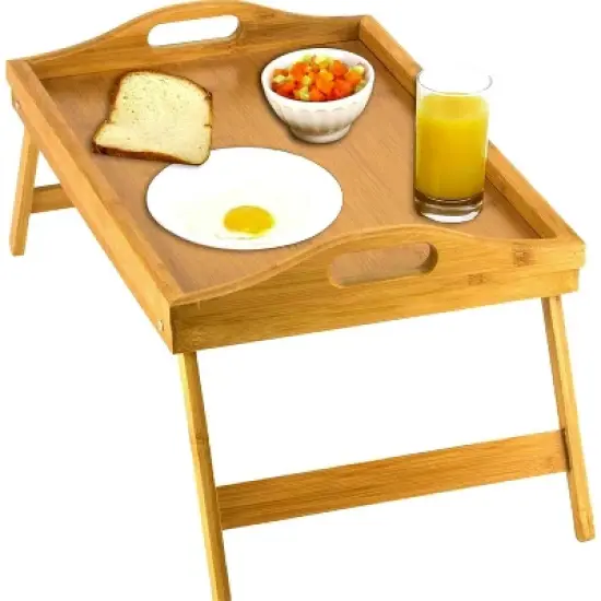 Attop Home-It Bed Table Tray with Folding Legs - Bamboo Breakfast Tray with Handles for Bed, Sofa, Eating and Laptops, Snacking and Working image {2}