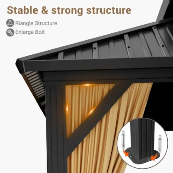 10x12FT Metal Hardtop Gazebo with Reinforced Roof, UV-Blocking SunShield, Lockable Privacy Curtains, Outdoor Patio Canopy for Backyard & Deck image {6}