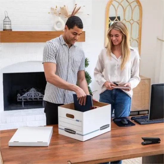 Bankers Box Storage File Letter/Legal 12"x10"x15" 8pk White - Fellowes: Cardboard File Boxes with Lids, Paperboard Core image {2}