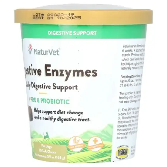 NaturVet Digestive Enzymes Daily Digestive Support + Pre and Probiotic, For Dogs, 70 Soft Chews, 5.9 oz (168 g) image {3}