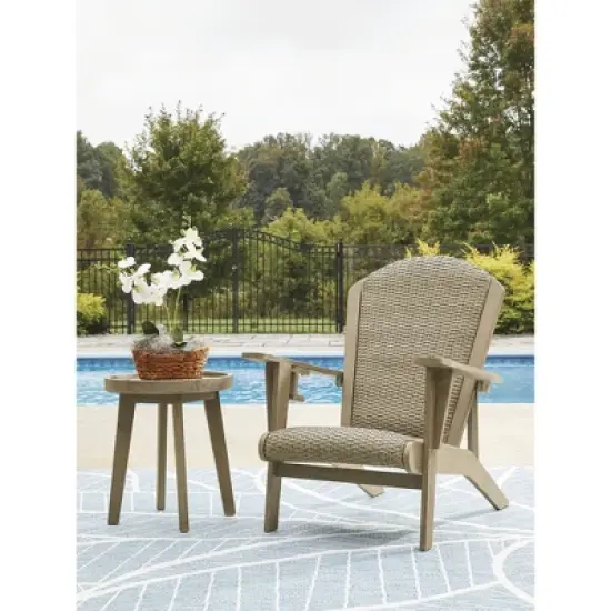 Signature Design by Ashley Coastal Reef Adirondack Chair - Antiqued Eucalyptus Wood with Handwoven Resin Wicker, Beige image {5}