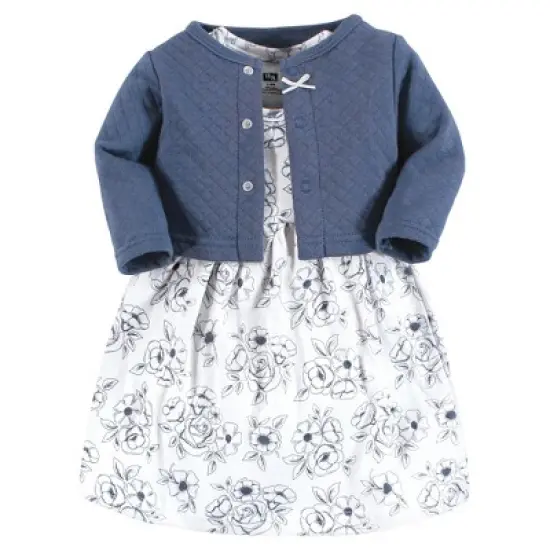 Hudson Baby Infant and Toddler Girl Quilted Cardigan and Dress, Blue Toile image {5}