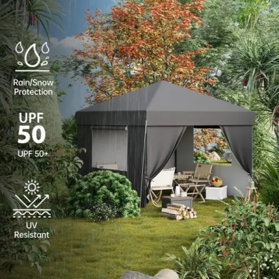 Pop Up Canopy Tent with 4 Side Walls, Heavy Duty Canopy Set, Waterproof and UV Protected Tailgate Tent image {6}