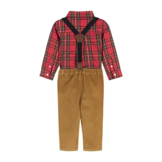 Andy & Evan  Infant  Boys Red Plaid Flannel Buttondown w/Suspenders Set image {1}