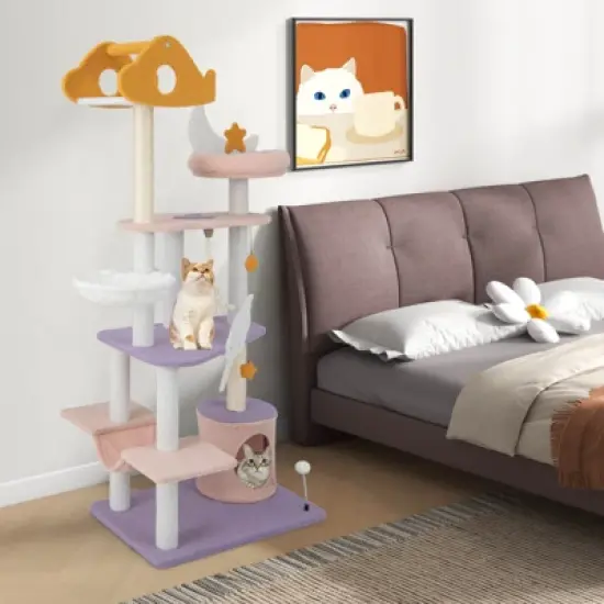 Costway Cat Tree Cats Multi-level Cat Tower w/ Sisal Covered Scratching Posts, Hammock image {3}