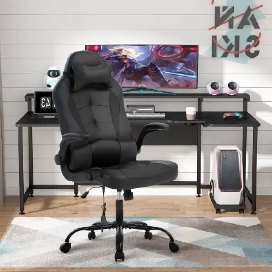 BestMassage Gaming Chair Computer Desk Chair with Lumbar Support Upholstery and Rolling Swivel Chair Base for PC Gaming and Executive Use image {1}