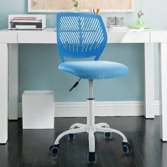 Costway Office Task Desk Armless Chair Adjustable Mid Back Swivel Study Chair Rose\Blue\Turquoise\Purple image {2}
