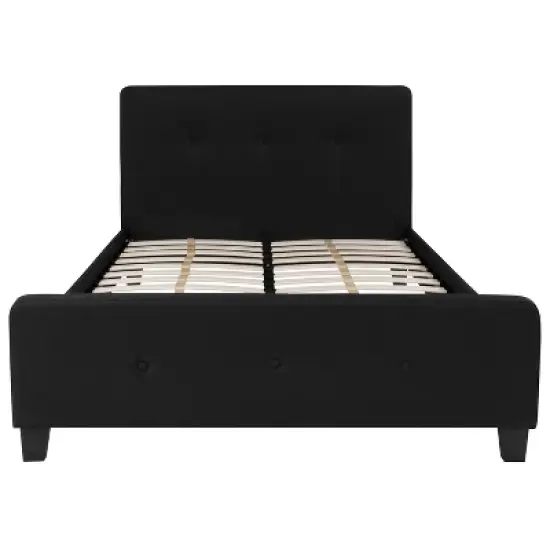 Emma and Oliver Full Size Three Button Tufted Platform Bed in Black Fabric image {3}