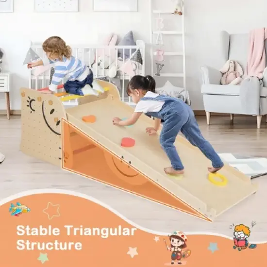 Costway Wooden Climbing Toy Triangle Climber Set of 2 with Seesaw Dual-sided Ramp Indoor Colorful image {9}
