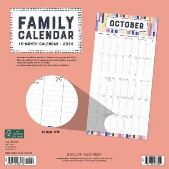 Willow Creek Press 2024 Wall Calendar 12"x12" Family Planner image {1}