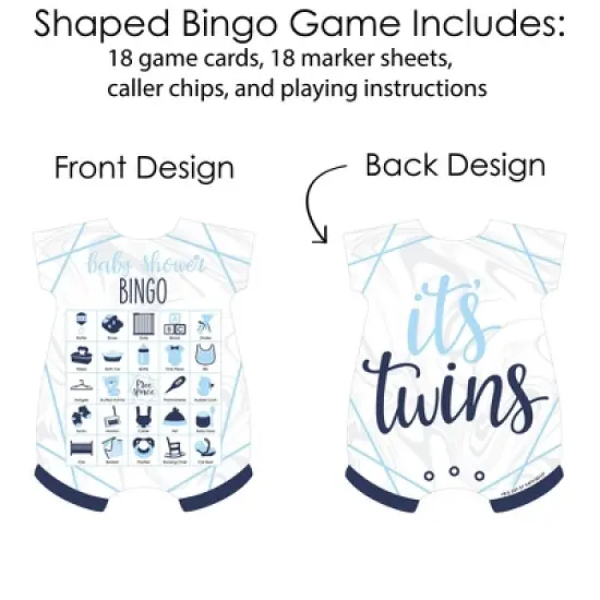 Big Dot of Happiness It&rsquo;s Twin Boys - Picture Bingo Cards and Markers - Blue Twins Baby Shower Shaped Bingo Game - Set of 18 image {2}