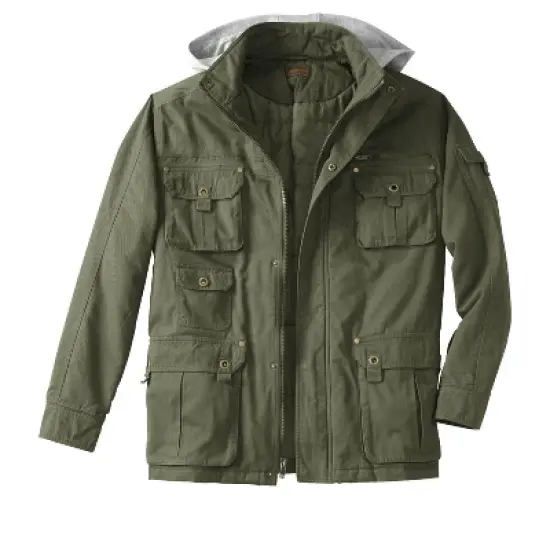 Boulder Creek by KingSize Men's Big & Tall Multi-Pocket Twill Jacket with Removable Hood image {3}
