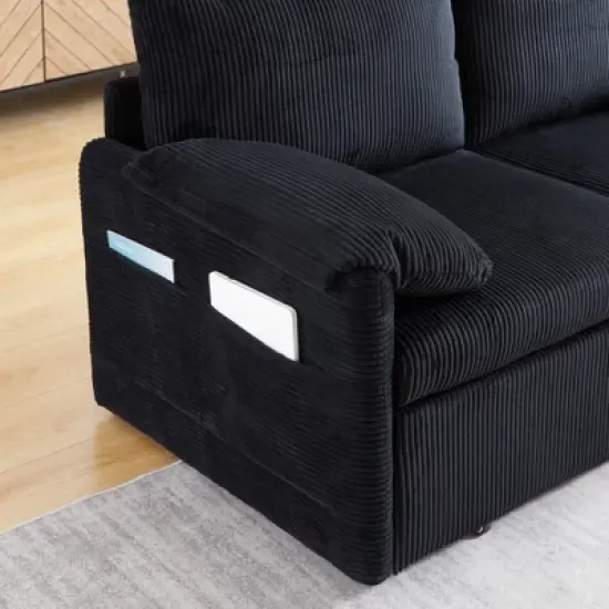 VASIP 64" 3-in-1 Beige Corduroy Sleeper Sofa Bed- Adjustable Pullout Bed with 2 Pillows and Side Pockets,for Living Room，Apartment，Office，Bedroom image {9}