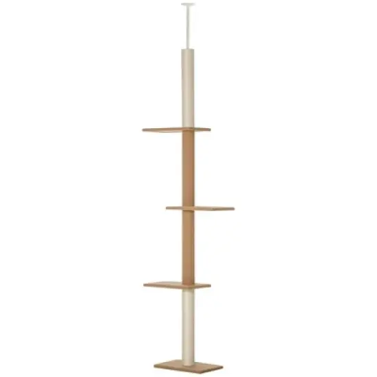 Resenkos Floor-to-Ceiling Cat Tree Cat Climbing Tower with Sisal-Covered Scratching Posts Natural Cat Tree Activity Center, Light brown image {9}