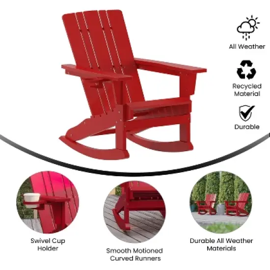 Flash Furniture Halifax HDPE Adirondack Chair with Cup Holder and Pull Out Ottoman, All-Weather HDPE Indoor/Outdoor Chair image {5}