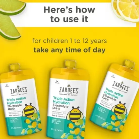 Zarbee's Triple Action Liquid Hydration Pouches - Lemon Lime - 5 fl oz/3ct image {5}