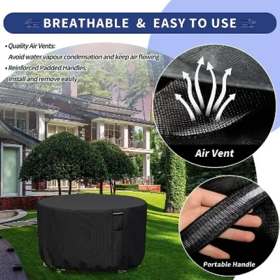 Akefit Round Patio Table Cover Waterproof Outdoor Furniture Protector with Vents and White Trim Black image {3}