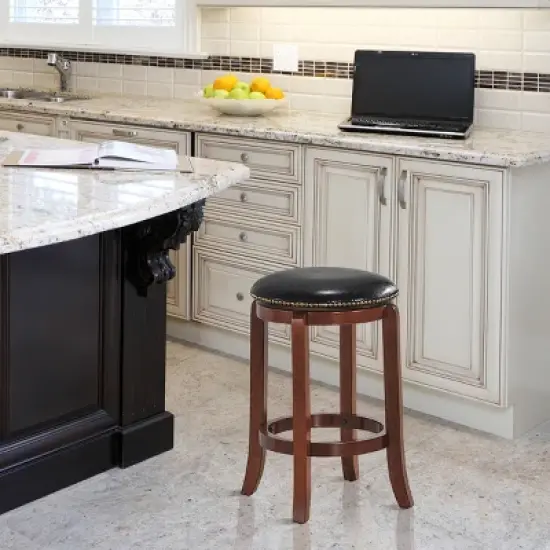 Costway 24'' Swivel Bar stool Leather Padded Dining Kitchen Pub Bistro Chair Backless image {4}