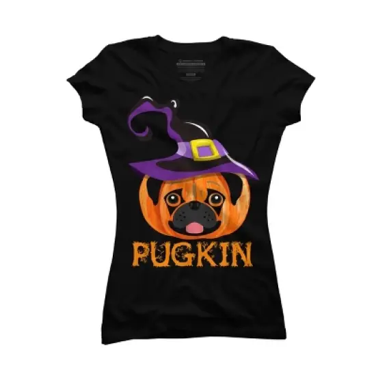 Junior's Design By Humans Pugkin Pumpin Halloween By trantanphat95 T-Shirt image {3}