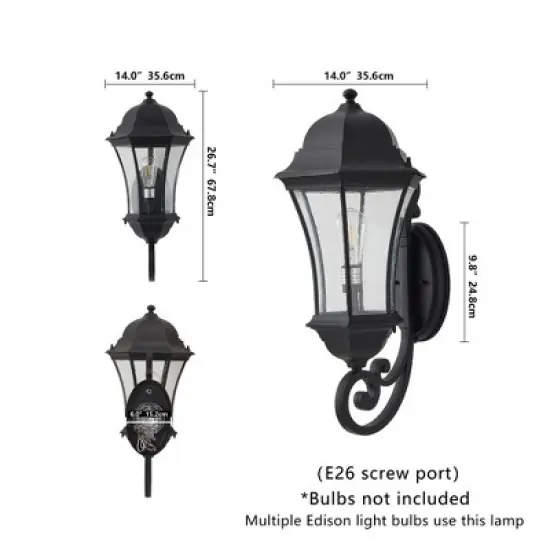 DOMETOUR 27'' Outdoor Wall Lantern, Dusk to Dawn Sensor, Waterproof Light with Clear Glass, Vintage Sconce for Porch, Patio, Entry (No Bulb) image {6}