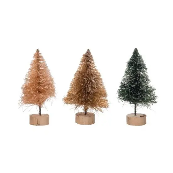 Transpac Fall/Harvest Small Bottle Brush Tree Set of 3 Christmas Home Decorations image {1}