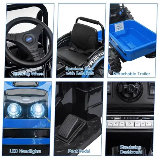 12V Electric Ride-On Tractor for Kids with Trailer image {5}