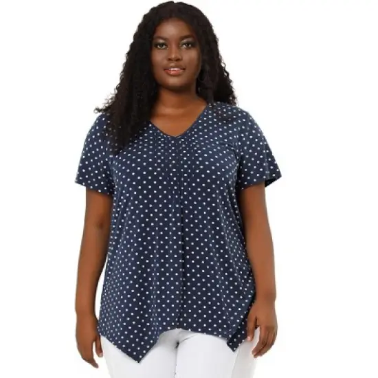 Agnes Orinda Women's Plus Size V Neck Asymmetric Polka Dots Top image {2}