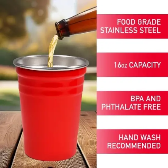 D'Eco Reusable 16 oz Red Party Cups (10 Pack) - Unbreakable Stainless Steel - Perfect for Hosting & Entertaining - Cups for Party Games image {1}