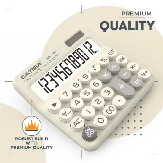 CATIGA Mechanical Switch calculator, 12-Digit LCD, Solar & Battery Power, Big Buttons, Aesthetic Design for Home, School, Office Use. SD-1299 image {1}